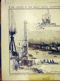 Original Old Antique Print Naval Manoeuvres Parliamnetary Inspection Fleet 1912