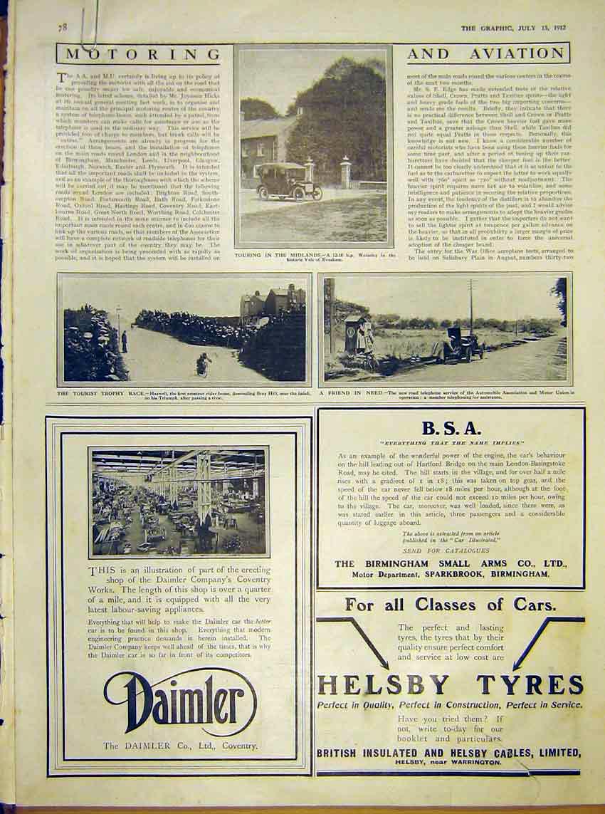 Original Old Antique Print Motor-Car Wolseley Triumph Telephone Automobile 1912