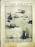 Old Antique Print Parliamentary Inspection Fleet Aeroplane Ship Navy 1912 20th
