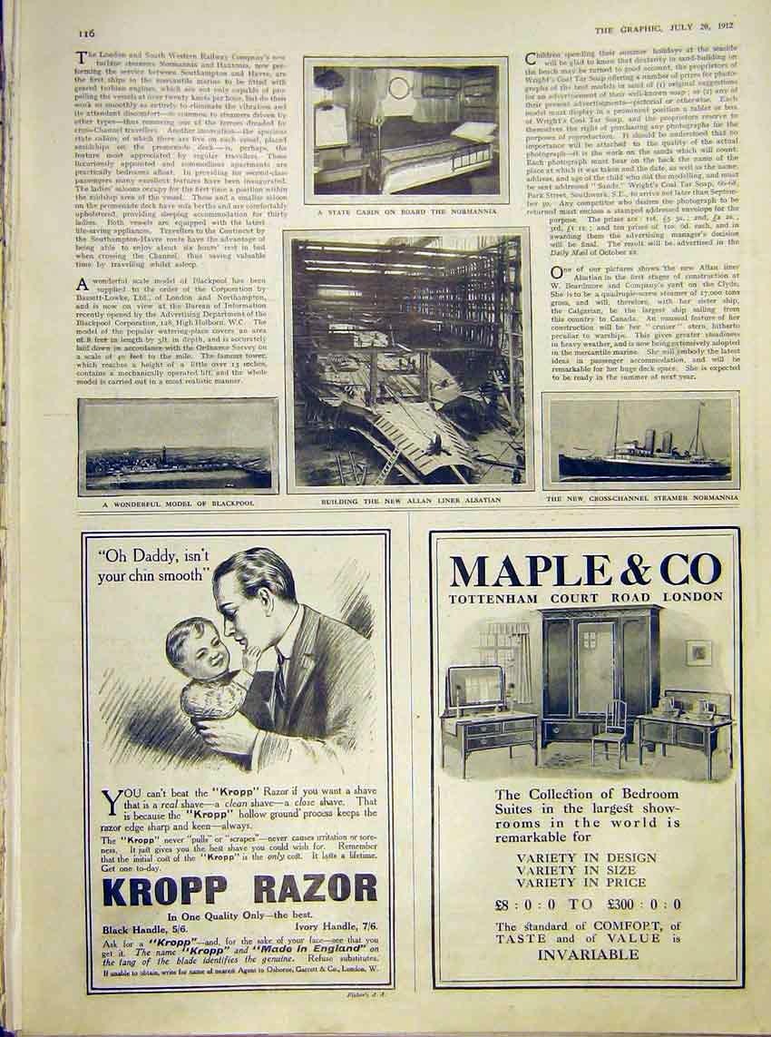 Original Old Antique Print Normannia Steamer Allan Alsatian Advert Maple 1912