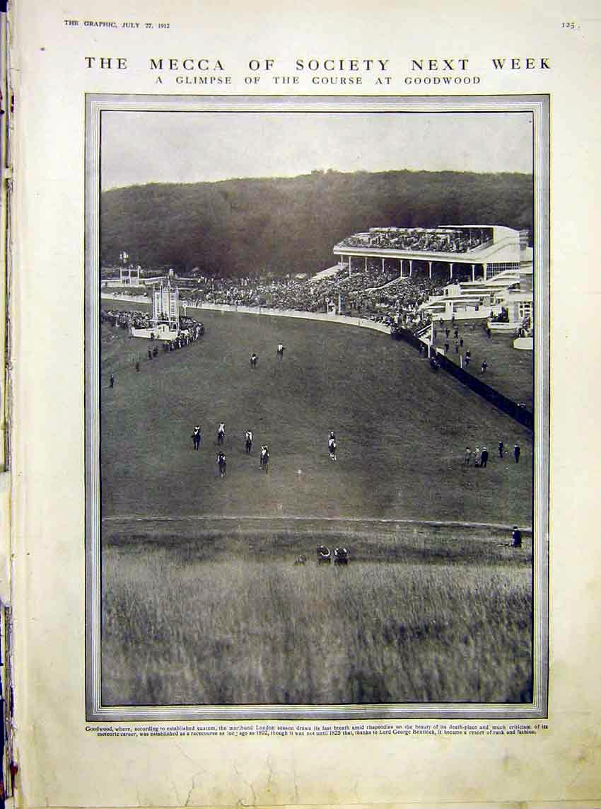 Original Old Antique Print Mecca Race Coursegoodwood Horses Bentinck 1912 20th