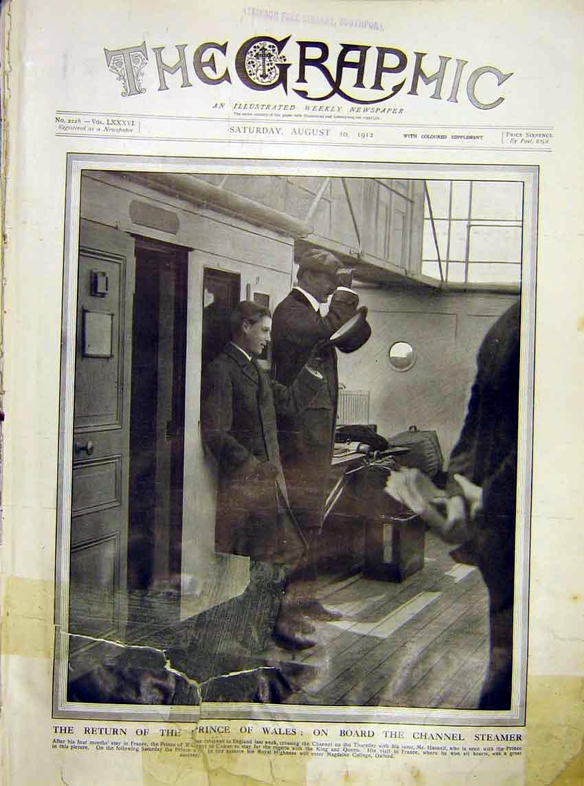 Original Old Antique Print Prince Wales Channel Steamer Hansell 1912 20th