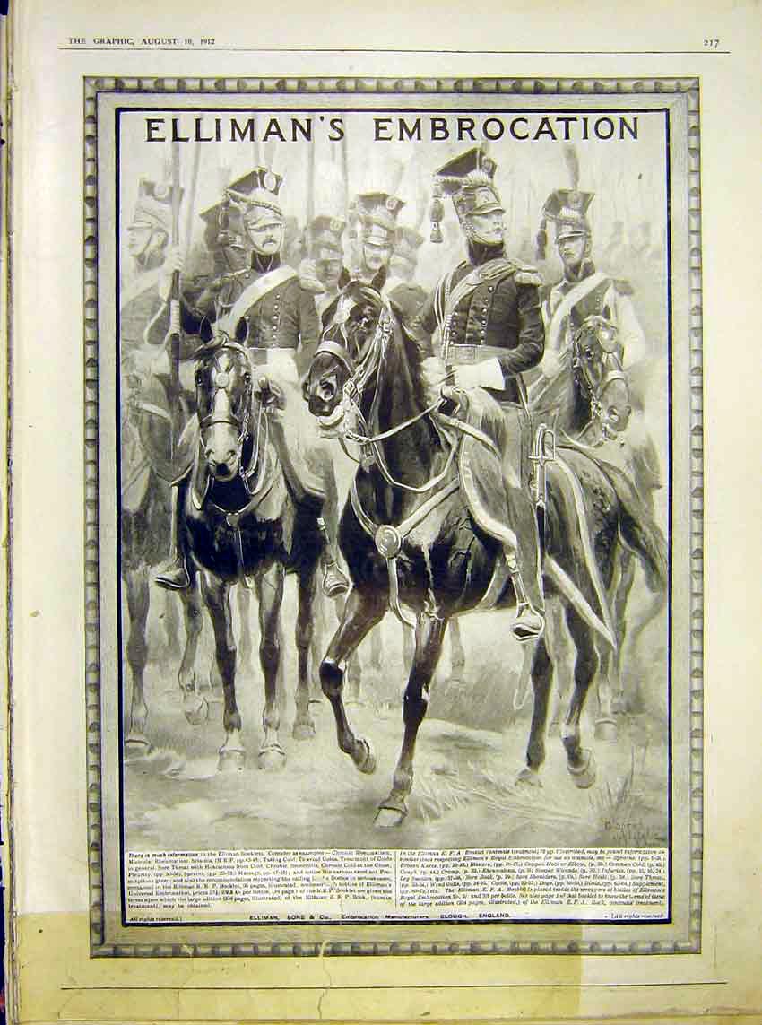 Original Old Antique Print Ellima'S Embrocation Advert Cavlary Army 1912 20th