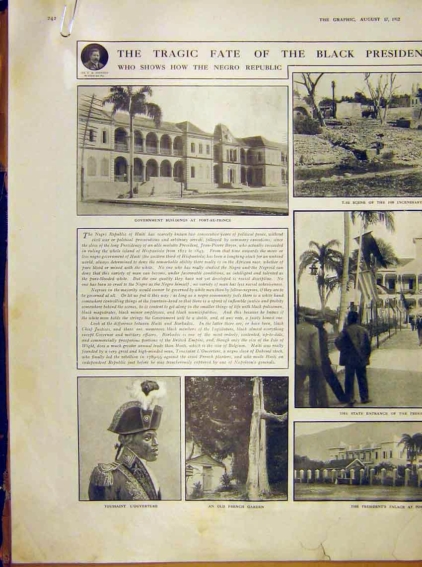 Original Old Antique Print Negro Republic Johnston Leconte Port-Au-Prince 1912