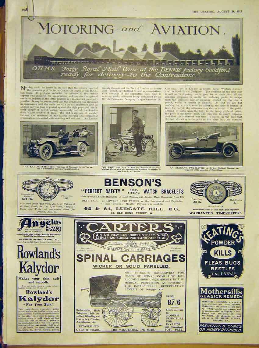 Original Old Antique Print Motor-Car Victor Tyre Bicycle Sheffield Rolls Royce