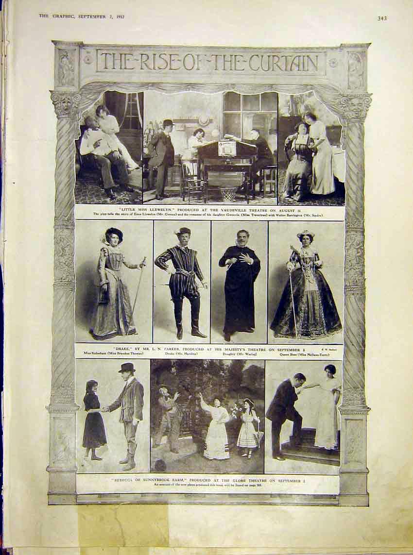 Original Old Antique Print Theatre Vaudeville Majesty'S Globe Scenes 1912 20th