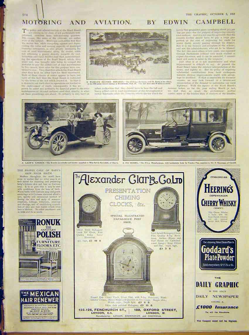 Old Antique Print Motor-Car Sunbeam Everitt Metallergique Mors Benz 1912 20th