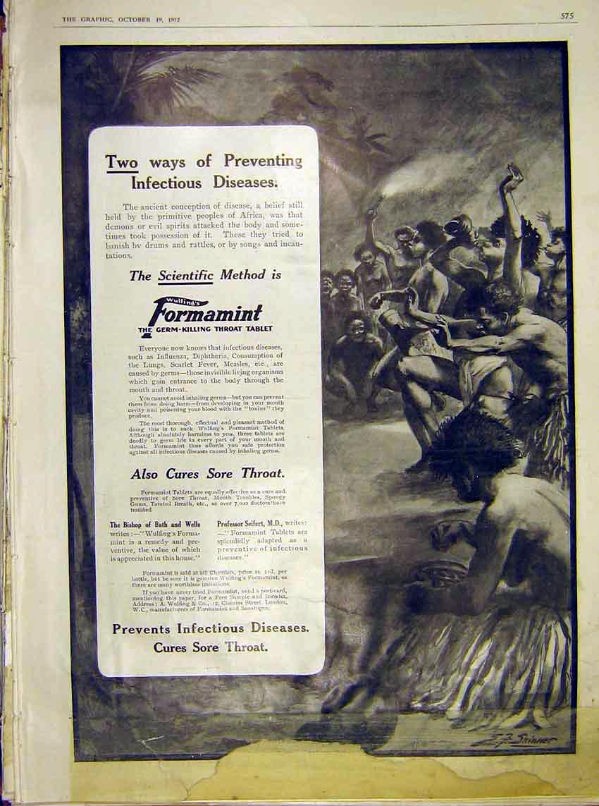 Original Old Antique Print Advert Formamint Germ-Killing Throat Tablet 1912 20th