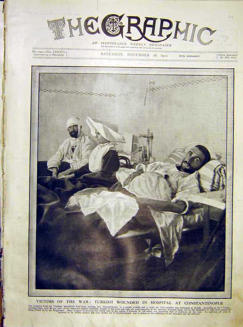 Original Old Antique Print War Victims Turkish Wounded Hospital Constantinople