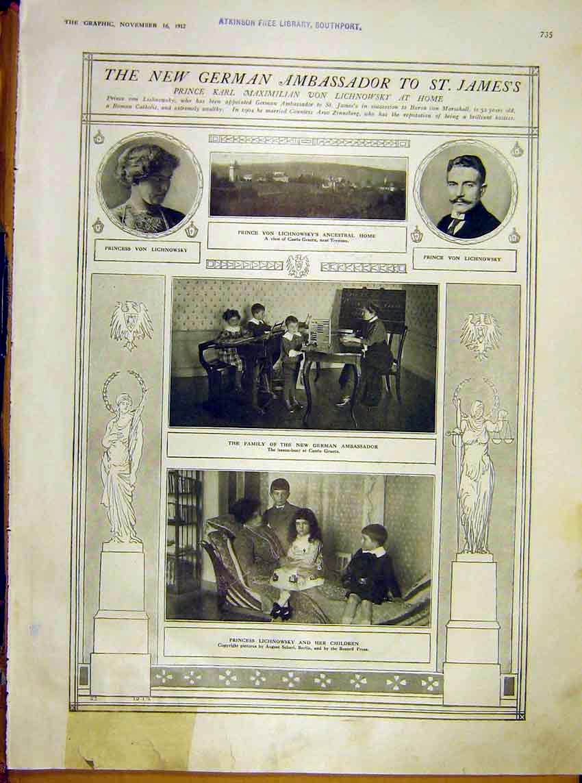 Old Antique Print German Ambassador Lichnowsky Art Italian Umberto 1912 20th