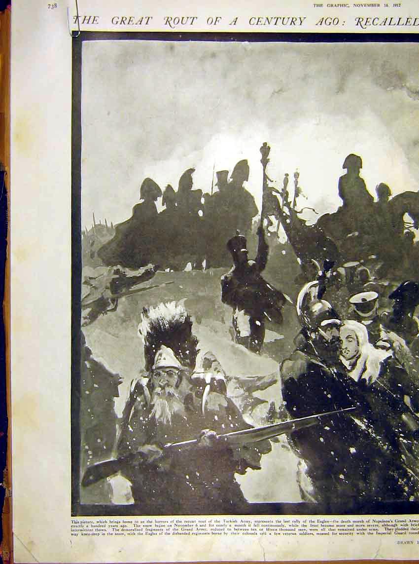 Original Old Antique Print Turkish Army Eagles Napoleon Beresina 1912 20th