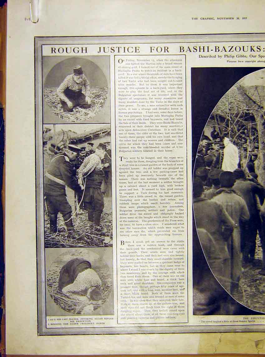 Original Old Antique Print Bashi-Bazouks Mustapha Pasha 1912 20th Century