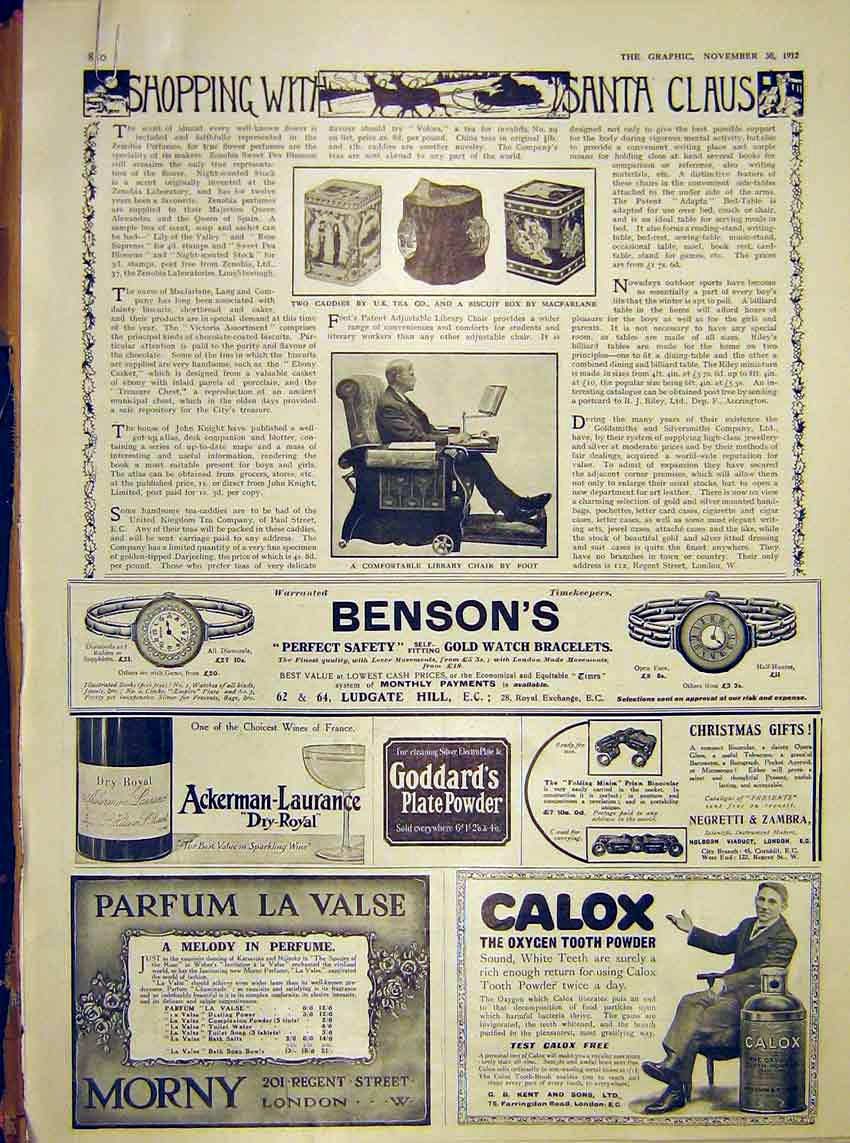 Old Antique Print Foot Chair Biscuit Macfarlane Gifts Santa Pen Jewellery