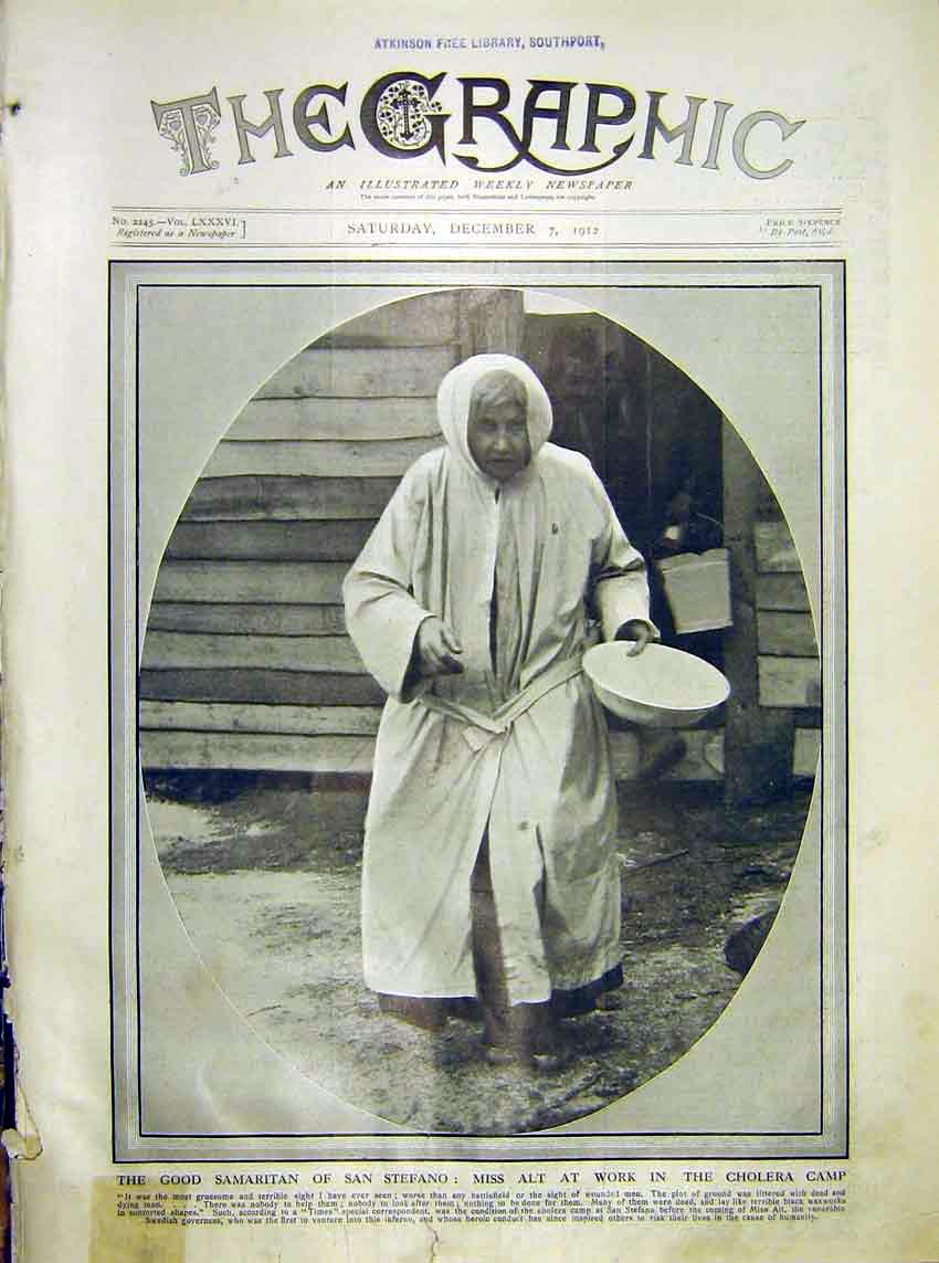 Original Old Antique Print Samaritan San Stephano Alt Cholera Camp War 1912 20th