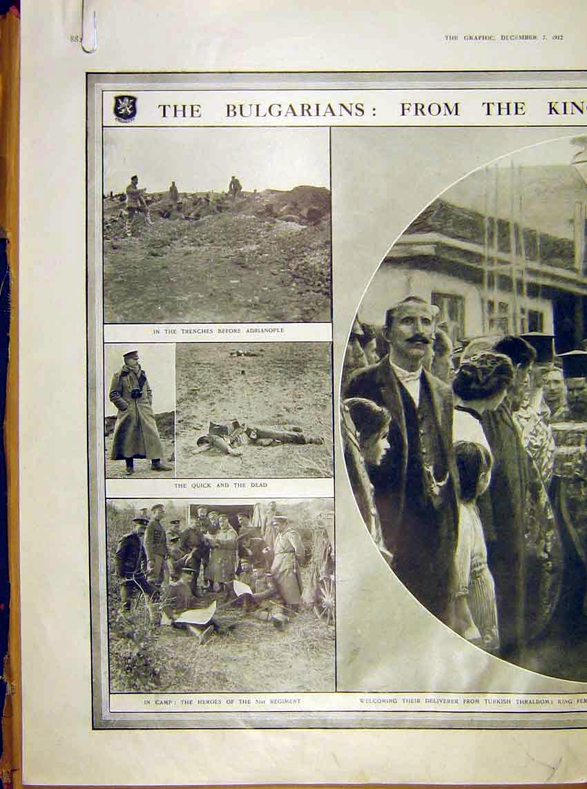 Original Old Antique Print Bulgarian Adrianople Sapper Trenches Pasha 1912 20th