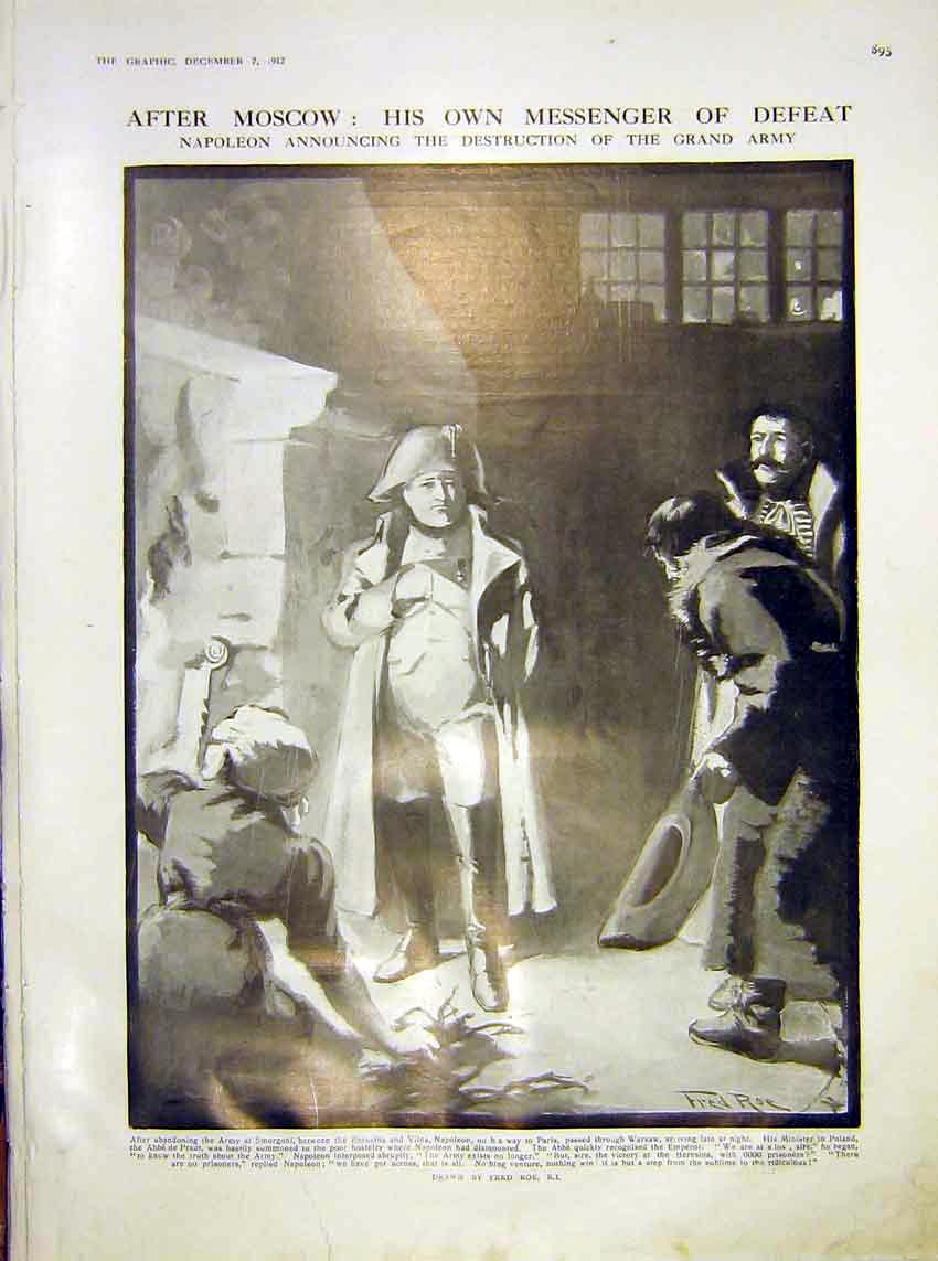 Original Old Antique Print Moscow Napoleon Grand Army Smorgoni Roe 1912 20th
