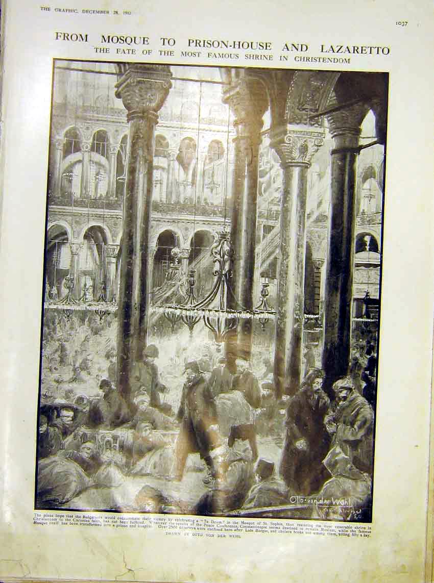 Original Old Antique Print Mosque Prison-House Lazaretto Shrine Christendom 1912