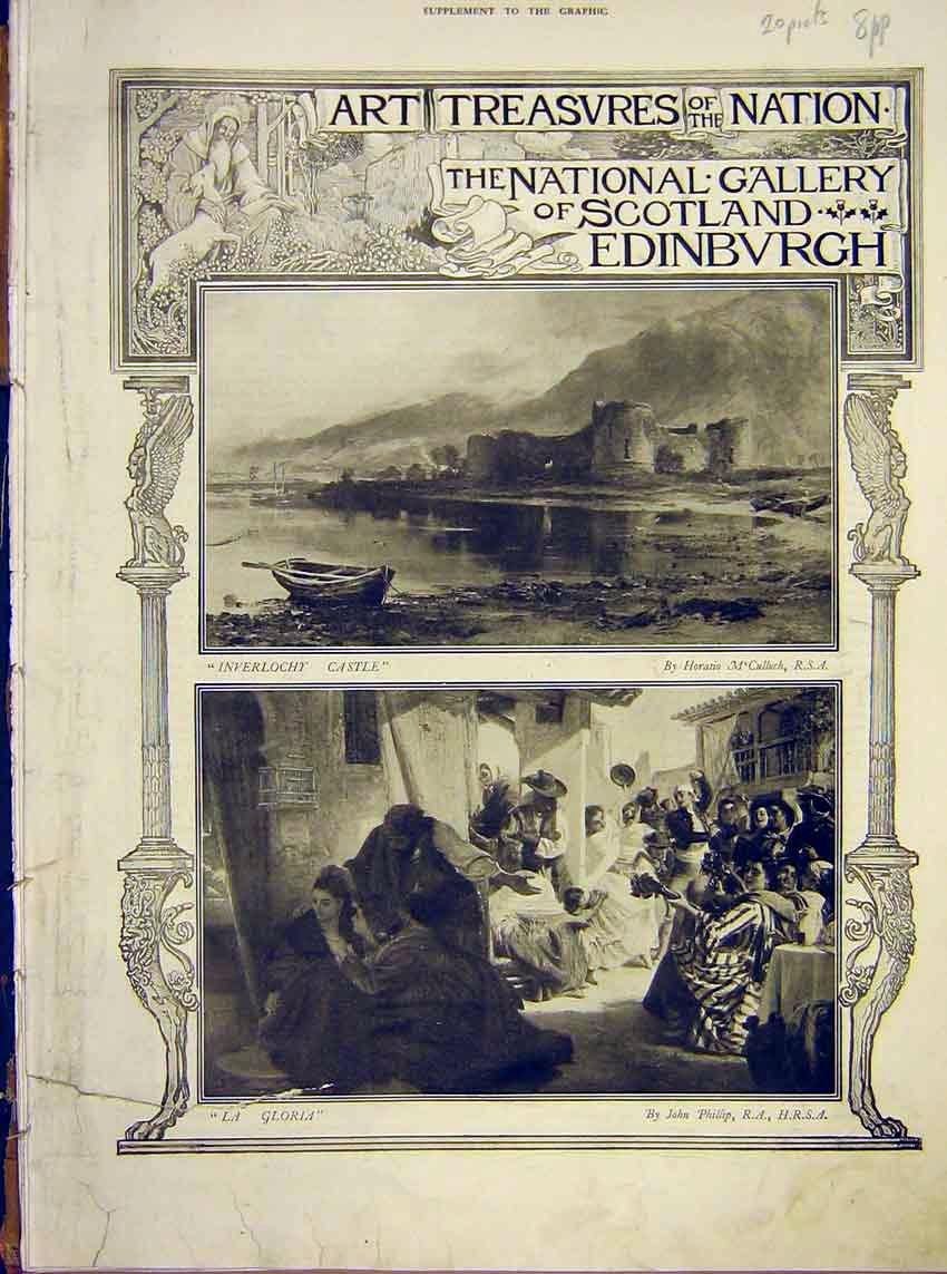 Original Old Antique Print National Gallery Scotland Pictures Fine Art 1912