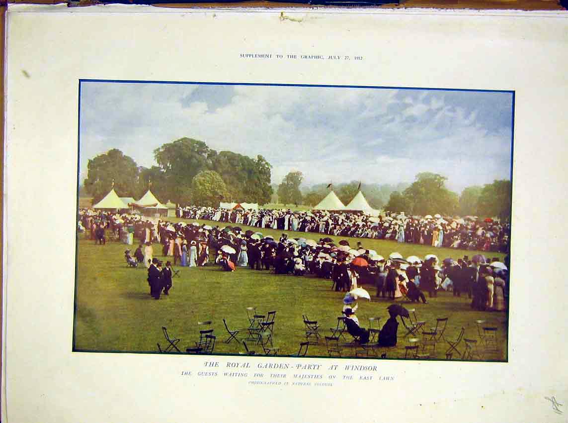 Original Old Antique Print Royal Garden Party Windsor Guests 1912 20th Century