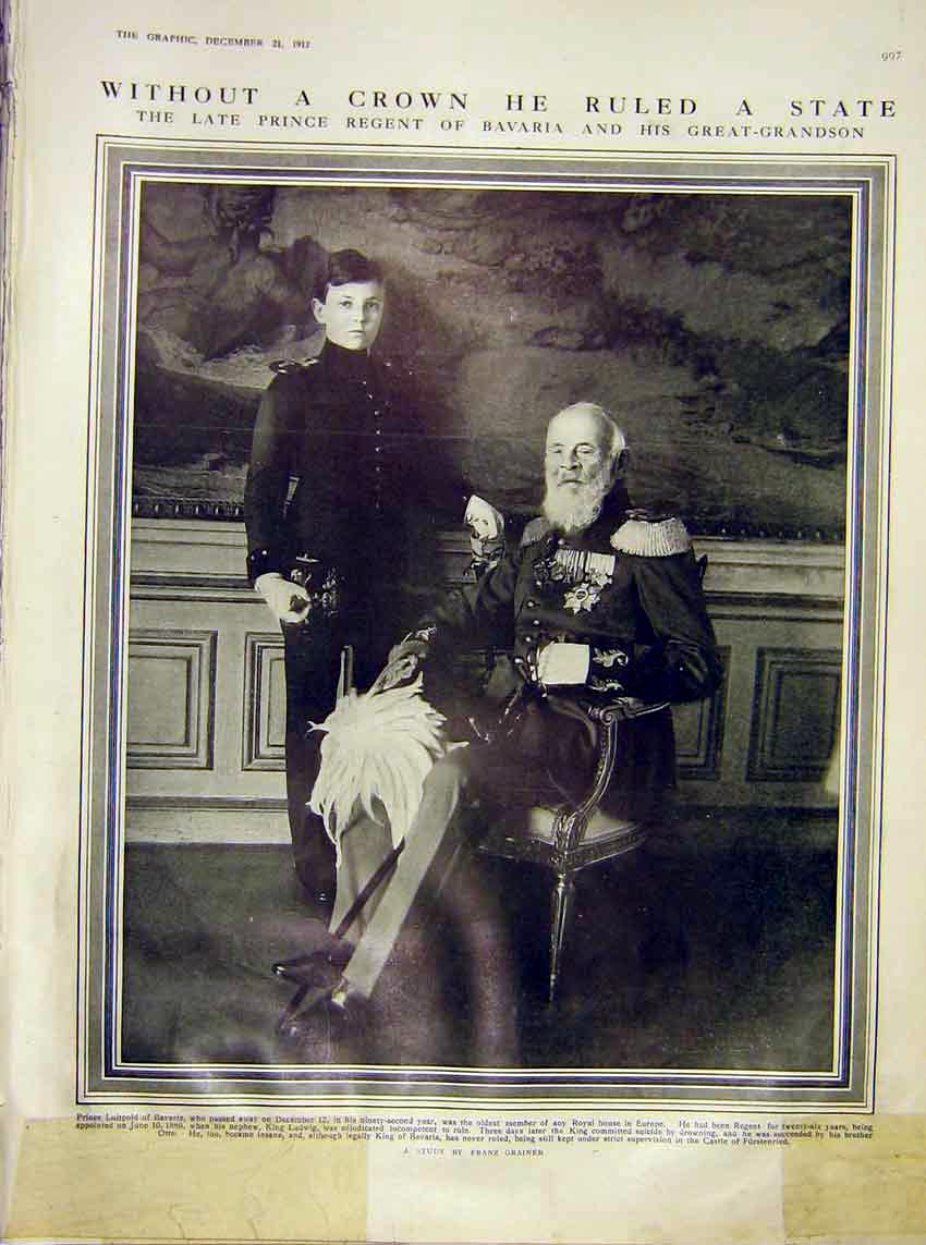 Original Old Antique Print Prince Regent Bavaria Grainer Luitp1912 20th Century