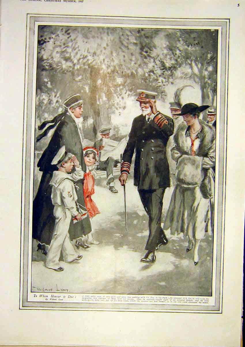 Old Vintage Print Lunt Sailor Child Admiral London Sketch Navy Hicks 1917 20th