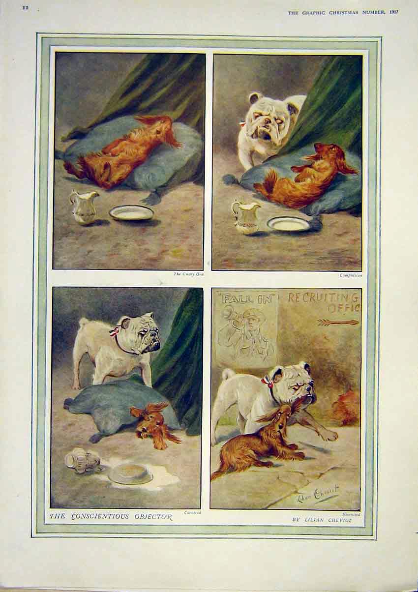 Old Antique Print Objector Dogs Food Cheviot Sketch Tale Gillett Flanders