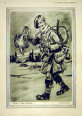 Original Old Antique Print Sketch Sier Cock Mckie Trench Feet Dog Hatherell