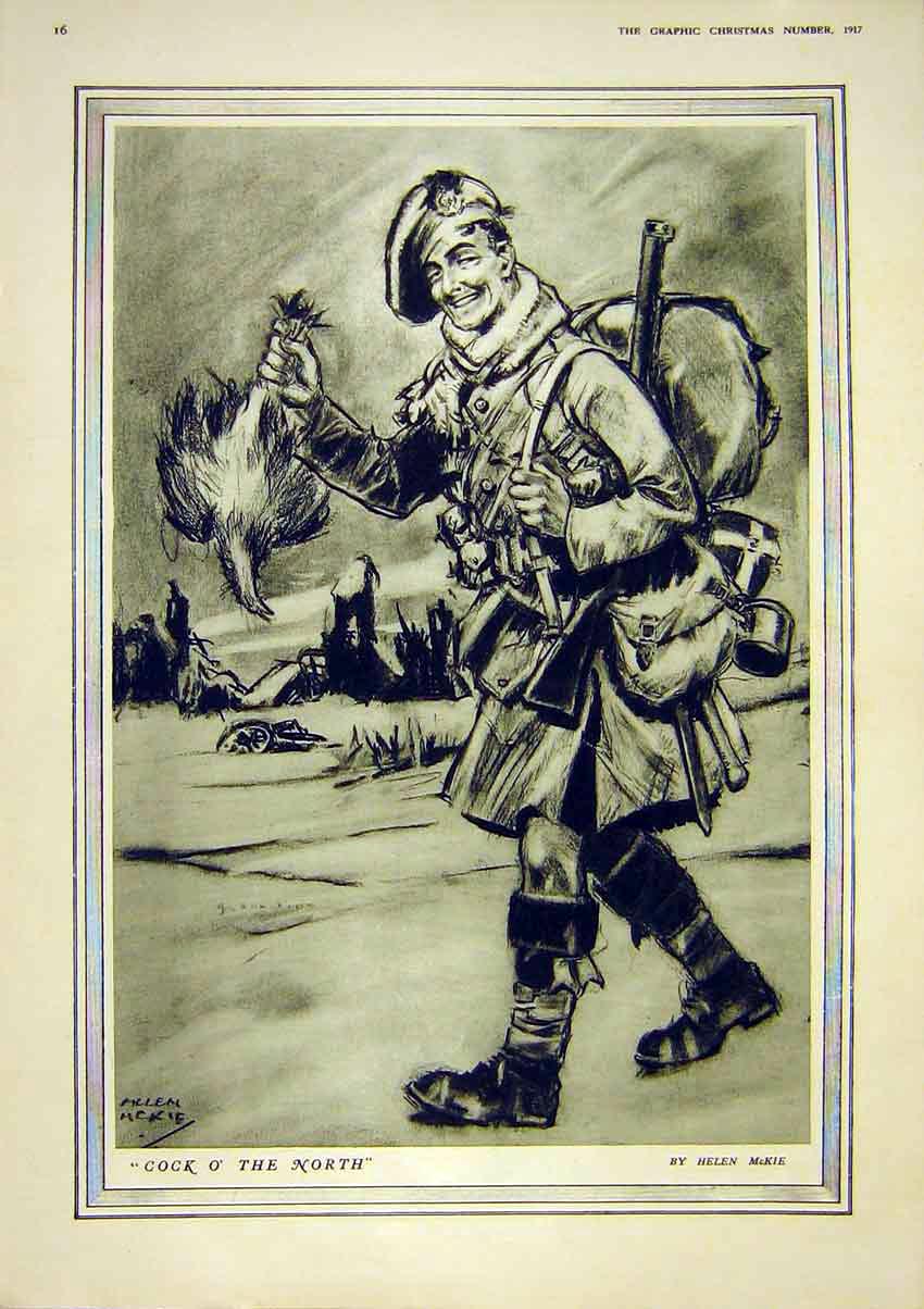 Original Old Antique Print Sketch Sier Cock Mckie Trench Feet Dog Hatherell