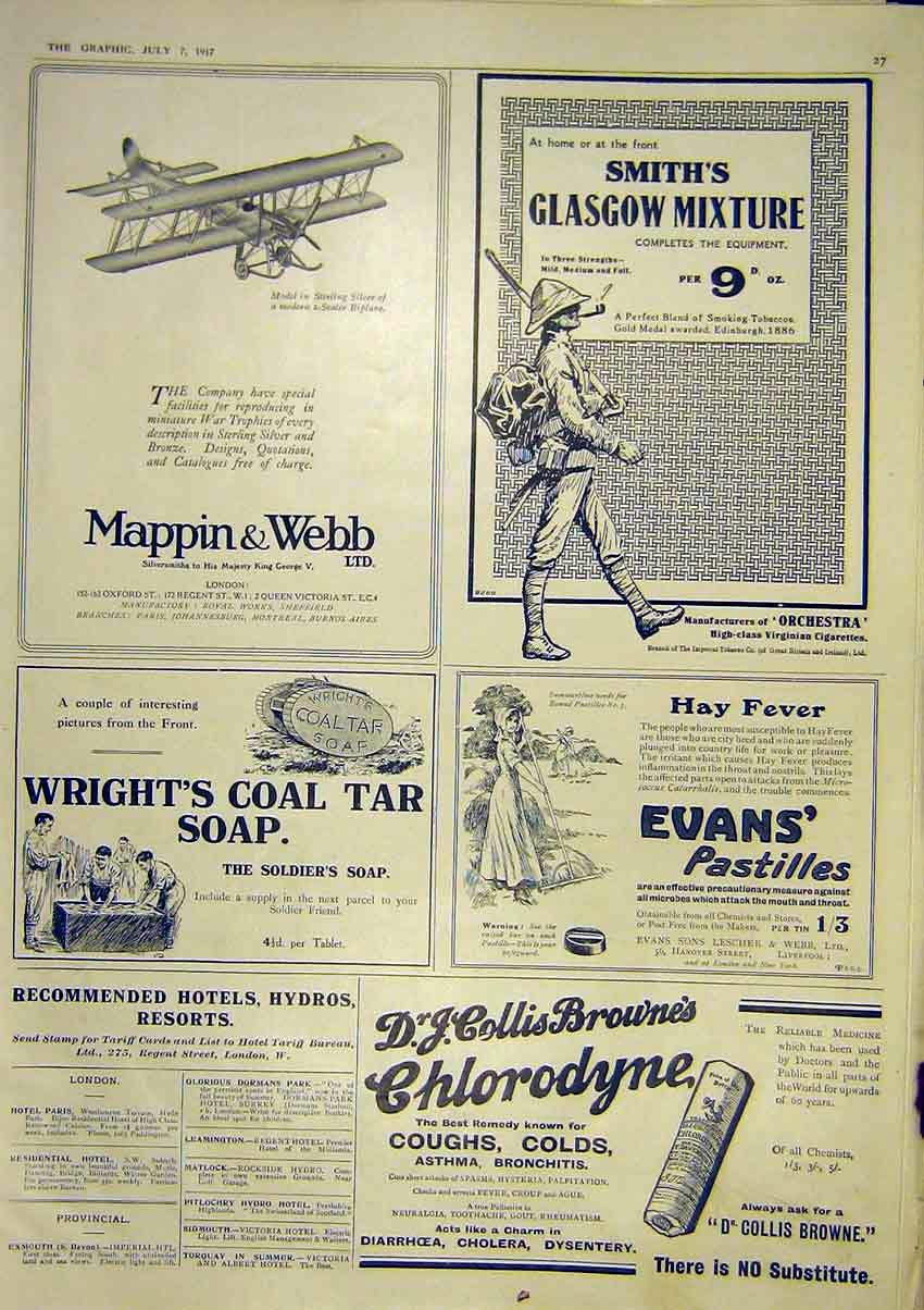 Original Old Vintage Print Advert Mappin Webb Biplane Model Smith'S Glascow 1917