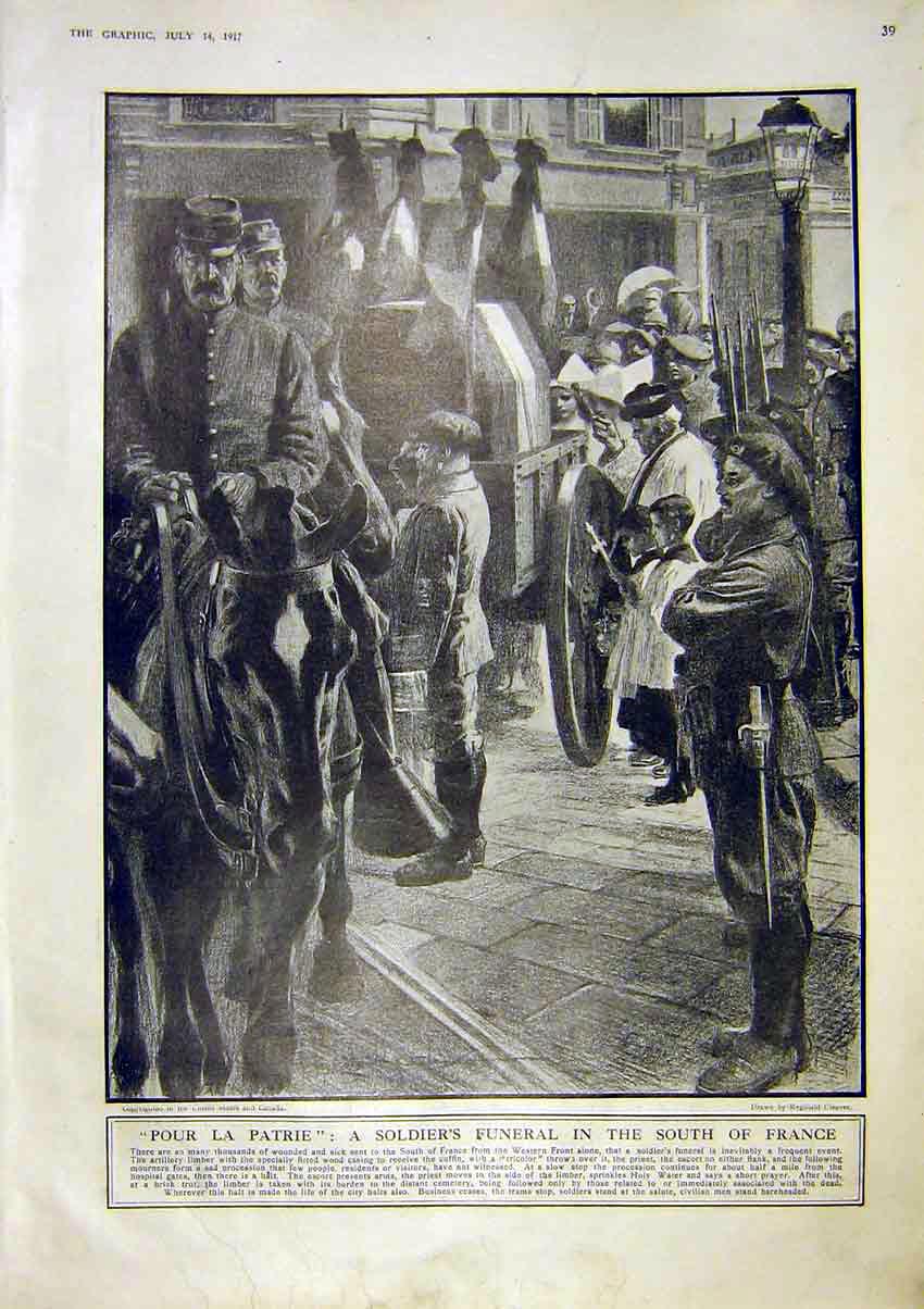 Original Old Vintage Print Sier Funeral South France War 1917 20th Century