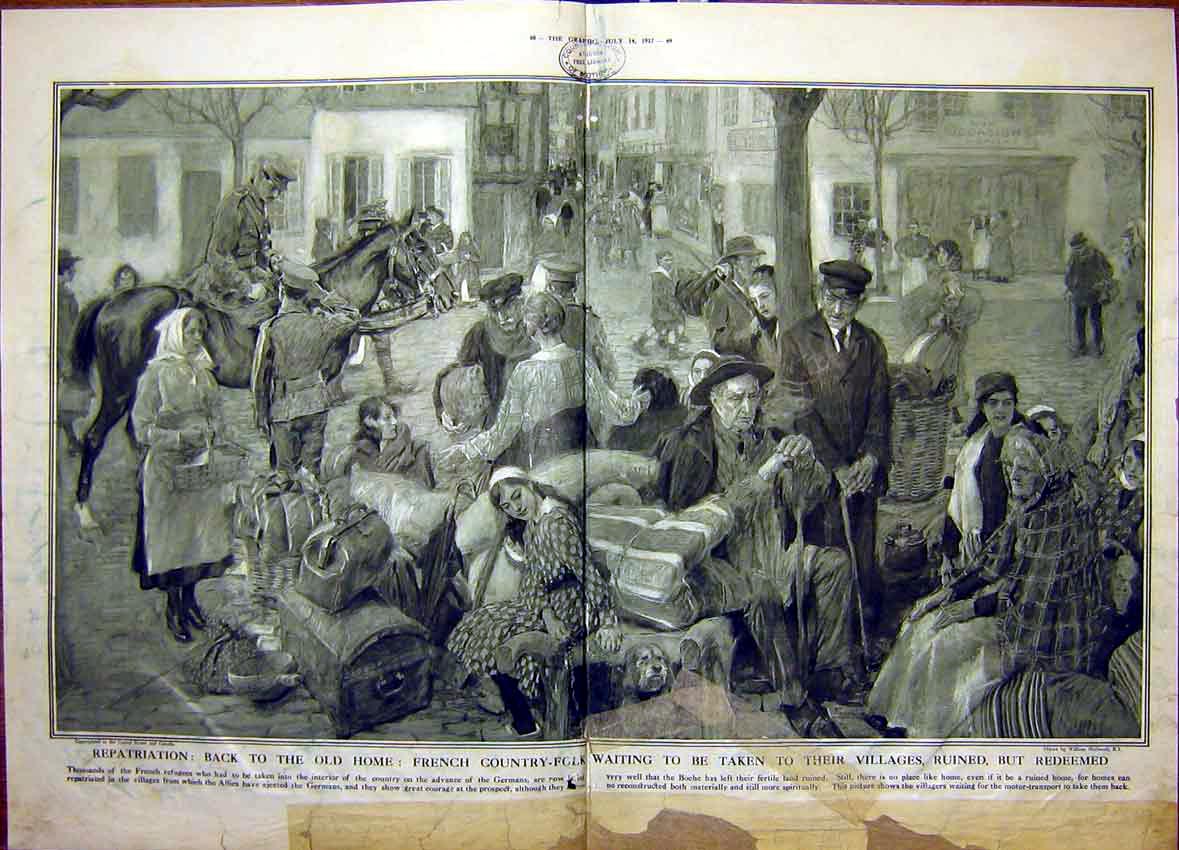 Old Vintage Print Repatriation French Country-Folk France People War 1917 20th
