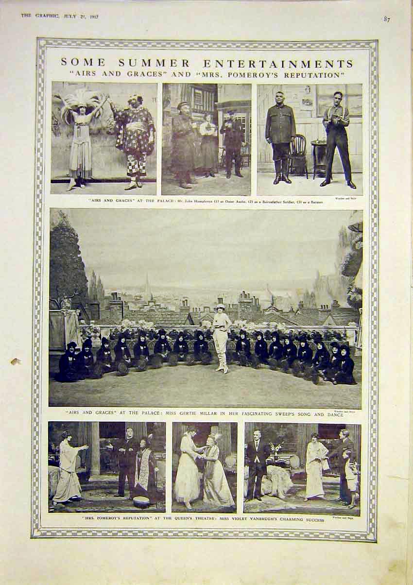 Original Old Vintage Print Theatre Pomeroy Millar Vanbrugh Humphreys Scenes 1917