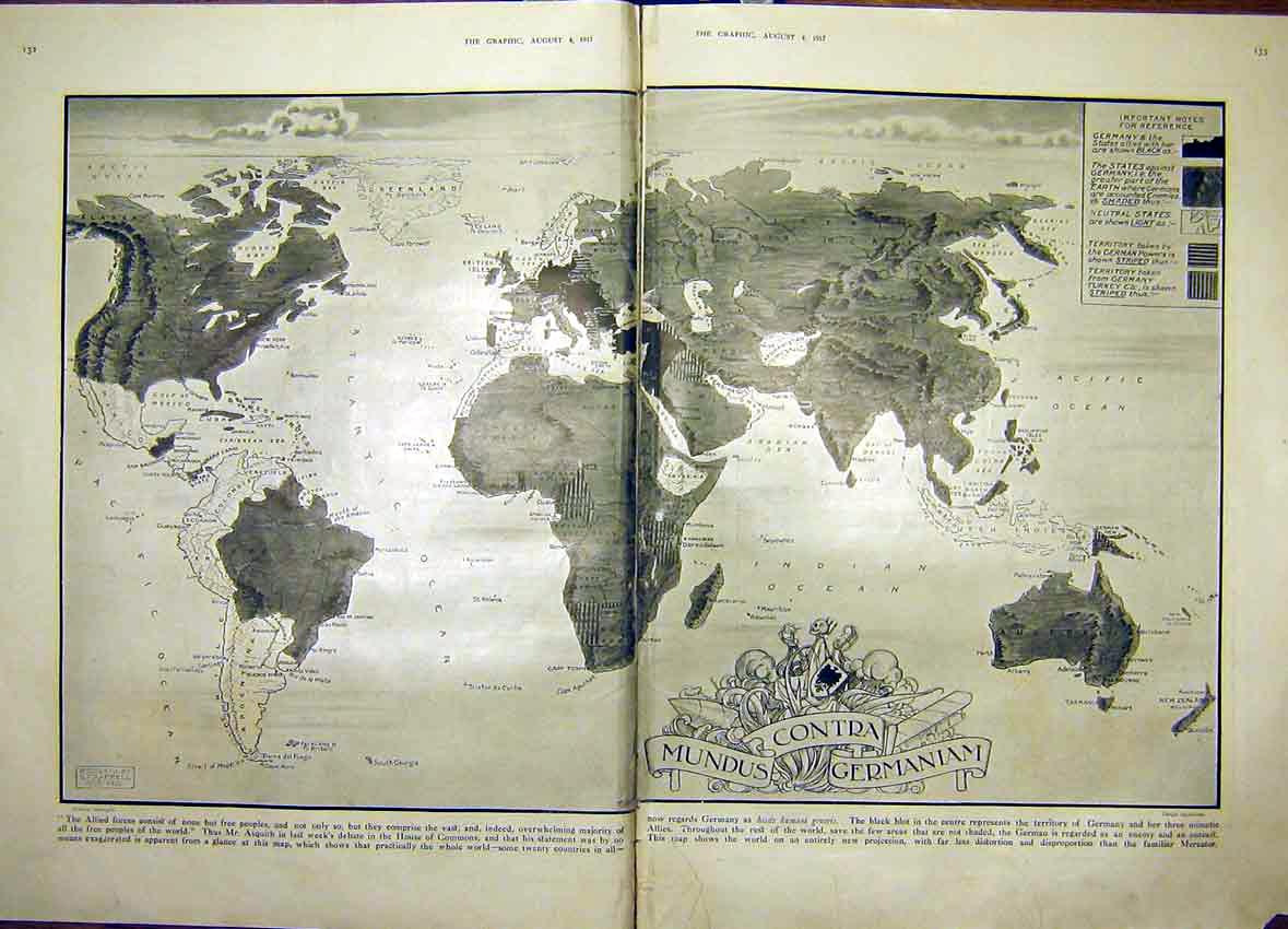 Original Old Vintage Print Map World Allied Forces Hospital Queen Memorial 1917