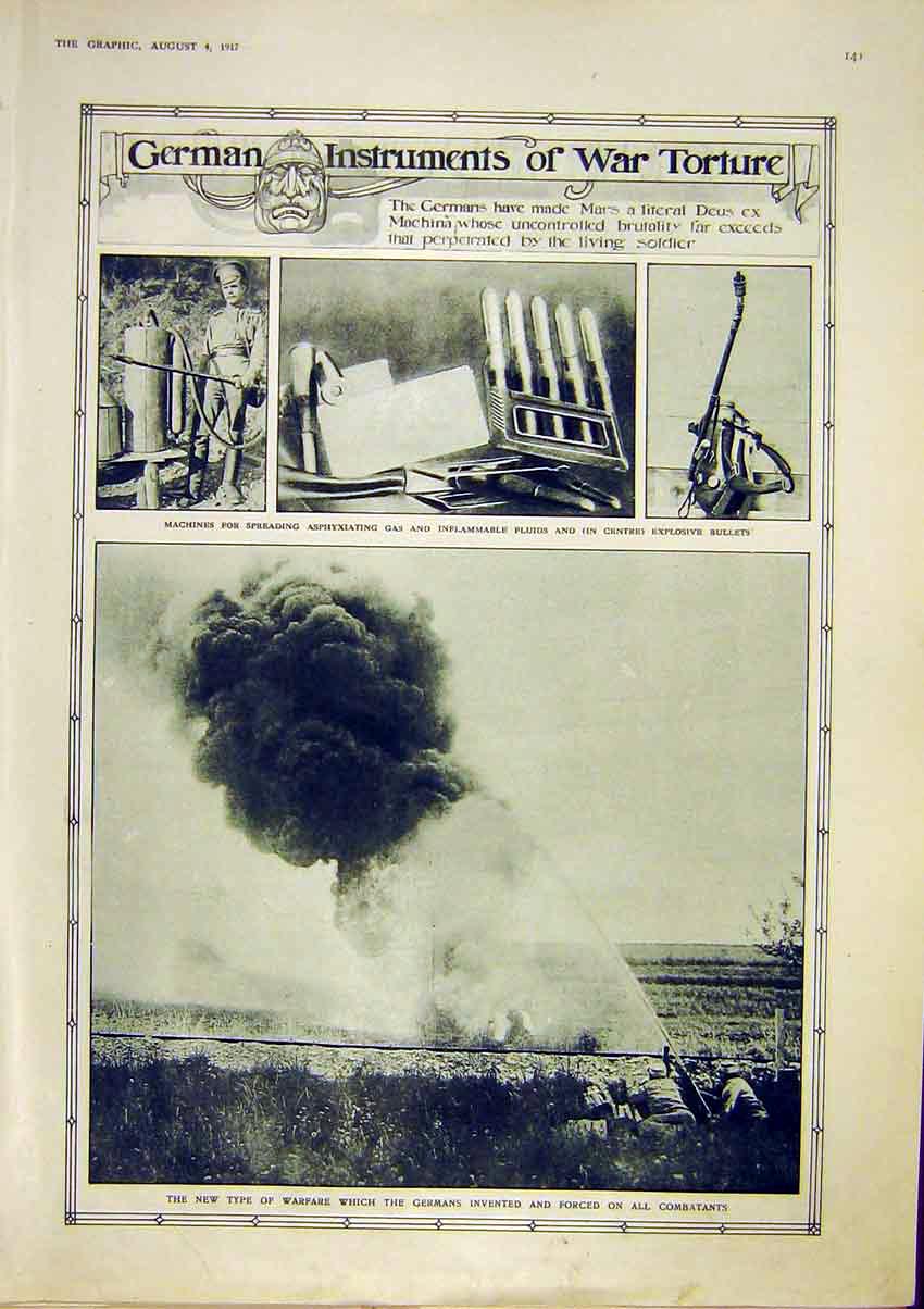 Old Vintage Print German Instruments War Torture Gas Bullets Warfare 1917 20th