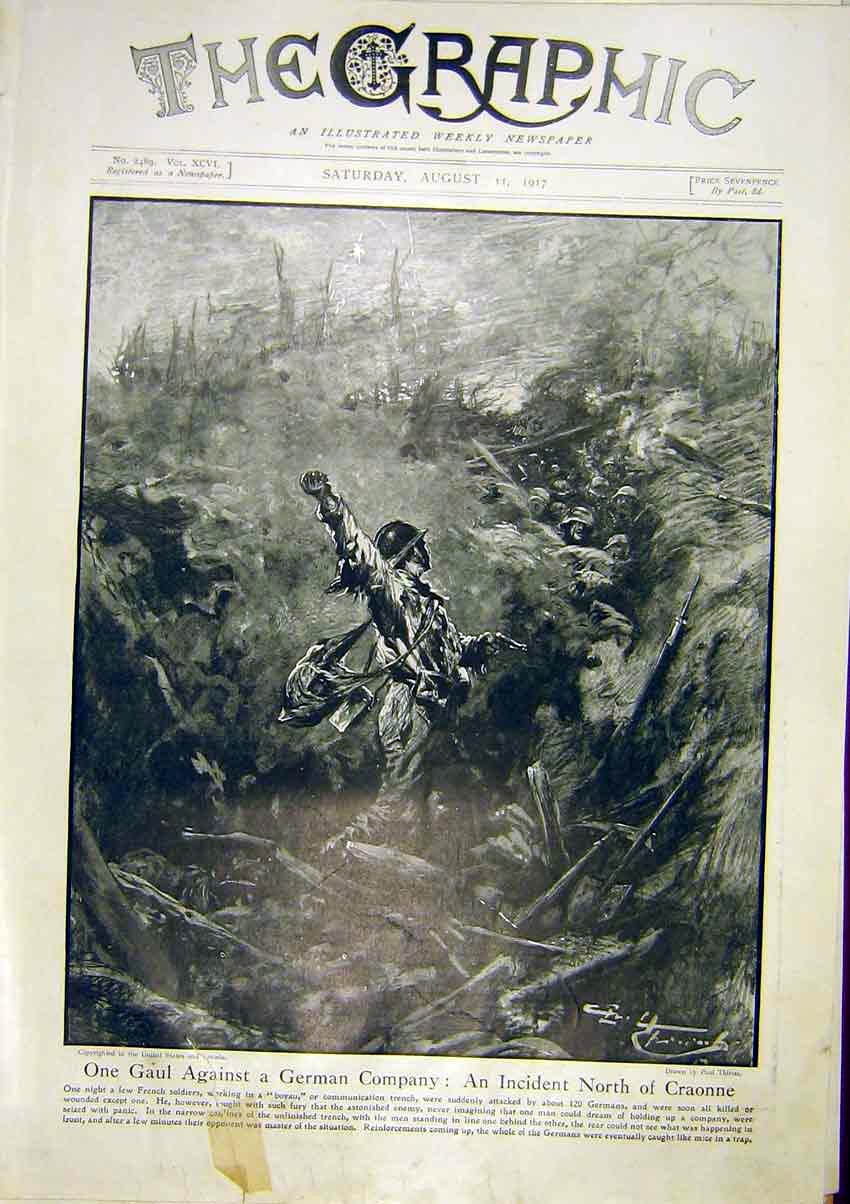 Original Old Vintage Print Gaul German Company Craonne French Siers 1917 20th