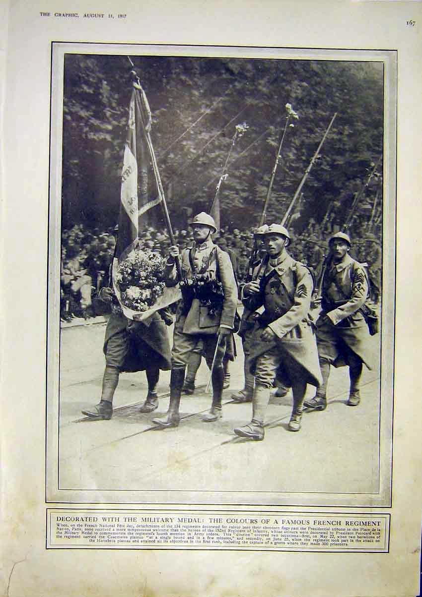 Old Vintage Print Military Medal French Regiment Troops Highlanders 1917 20th