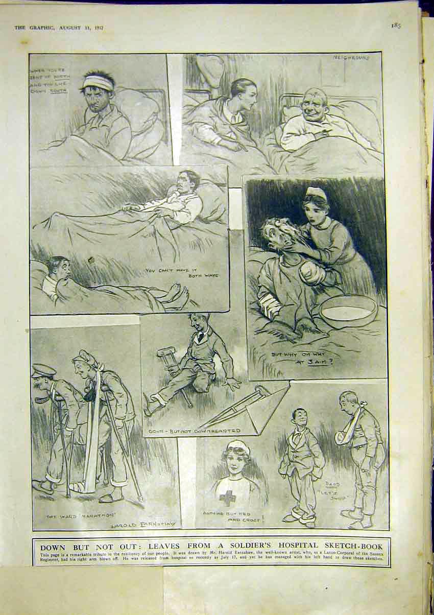 Original Old Vintage Print Sier Hospital Sketches Farnshaw 1917 20th Century