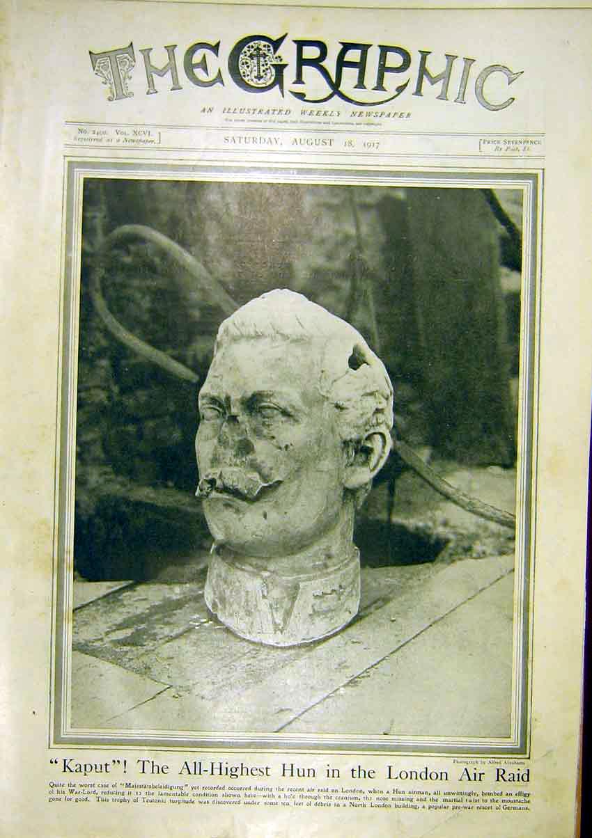 Original Old Vintage Print London Air-Raid Hun Airman Bomb Effigy 1917 20th