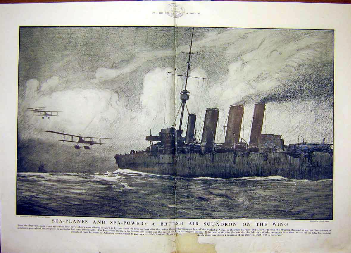 Original Old Vintage Print Aeroplane Air-Craft Albatros Sea-Plane Balloon 1917