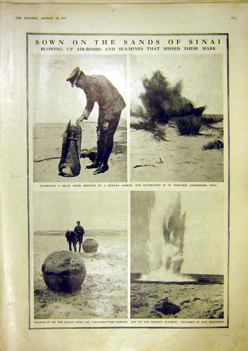 Original Old Vintage Print Sinai Air-Bombs Sea-Mines Engineers Bomb 1917 20th