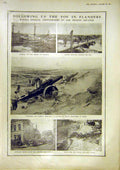 Old Vintage Print Flanders War Artillery Battle Boche French Troops 1917 20th