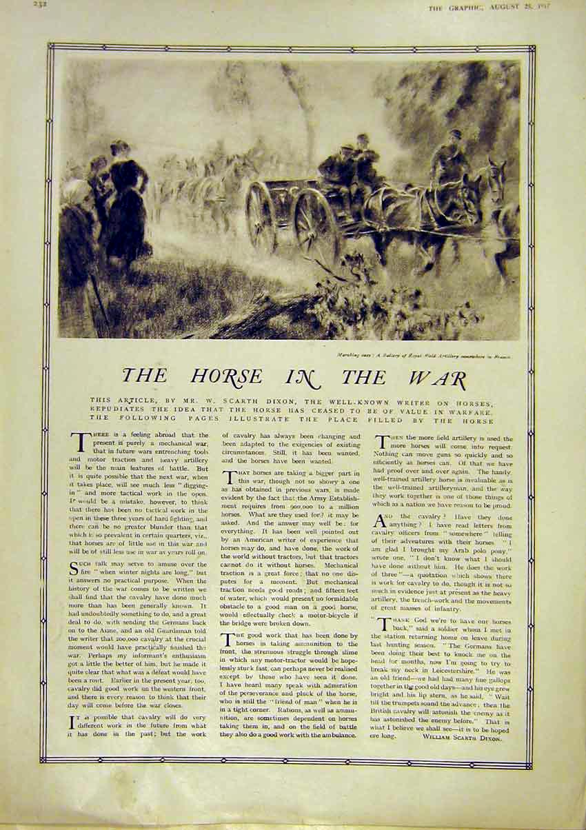 Original Old Vintage Print Horse War Hero Ypres Horses Troops 1917 20th Century
