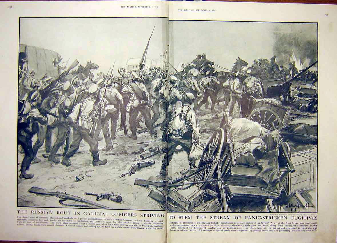 Original Old Vintage Print Russian Galicia Fugitives War Battle Army 1917 20th