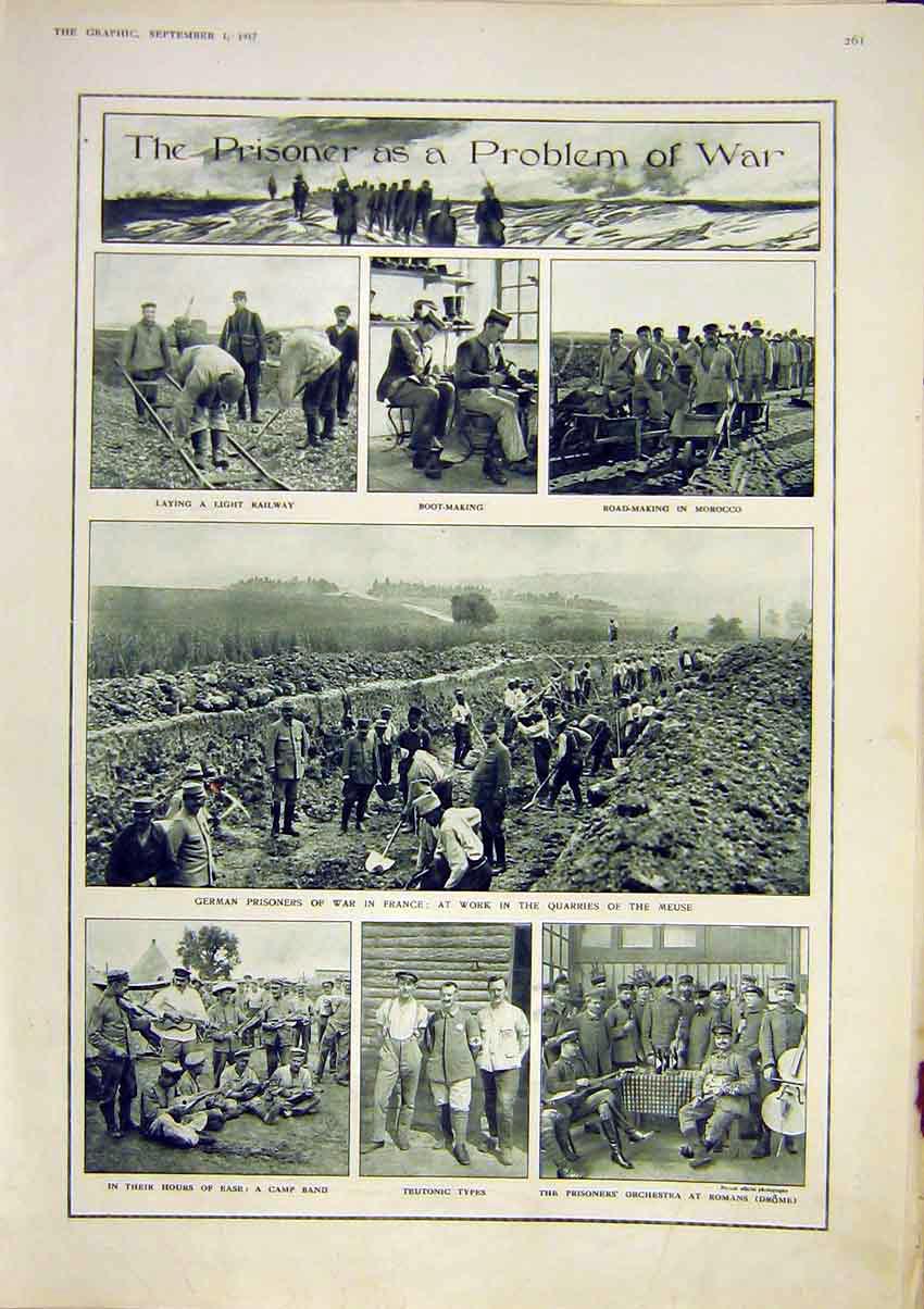 Original Old Vintage Print Prisoner War Railway Morocco Meuse Quarry Rome 1917