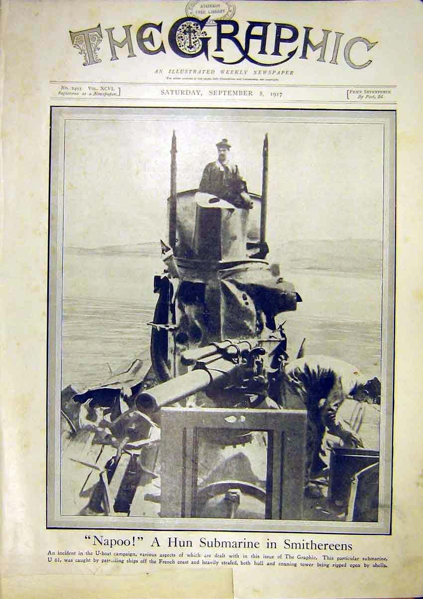 Original Old Vintage Print Hun Submarine U-Boat Campaign Navy 1917 20th Century