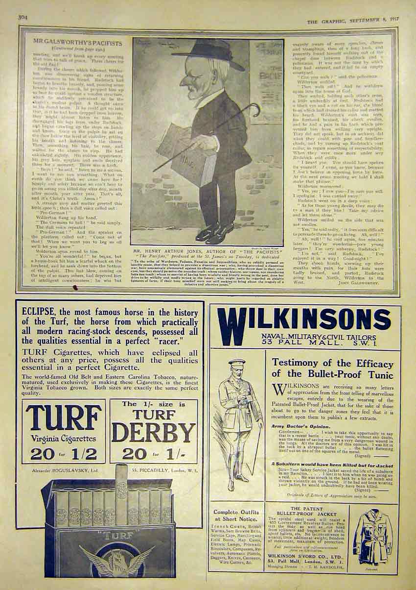 Original Old Vintage Print Sketch Henry Jones Wilson Pacifist 1917 Advert 20th
