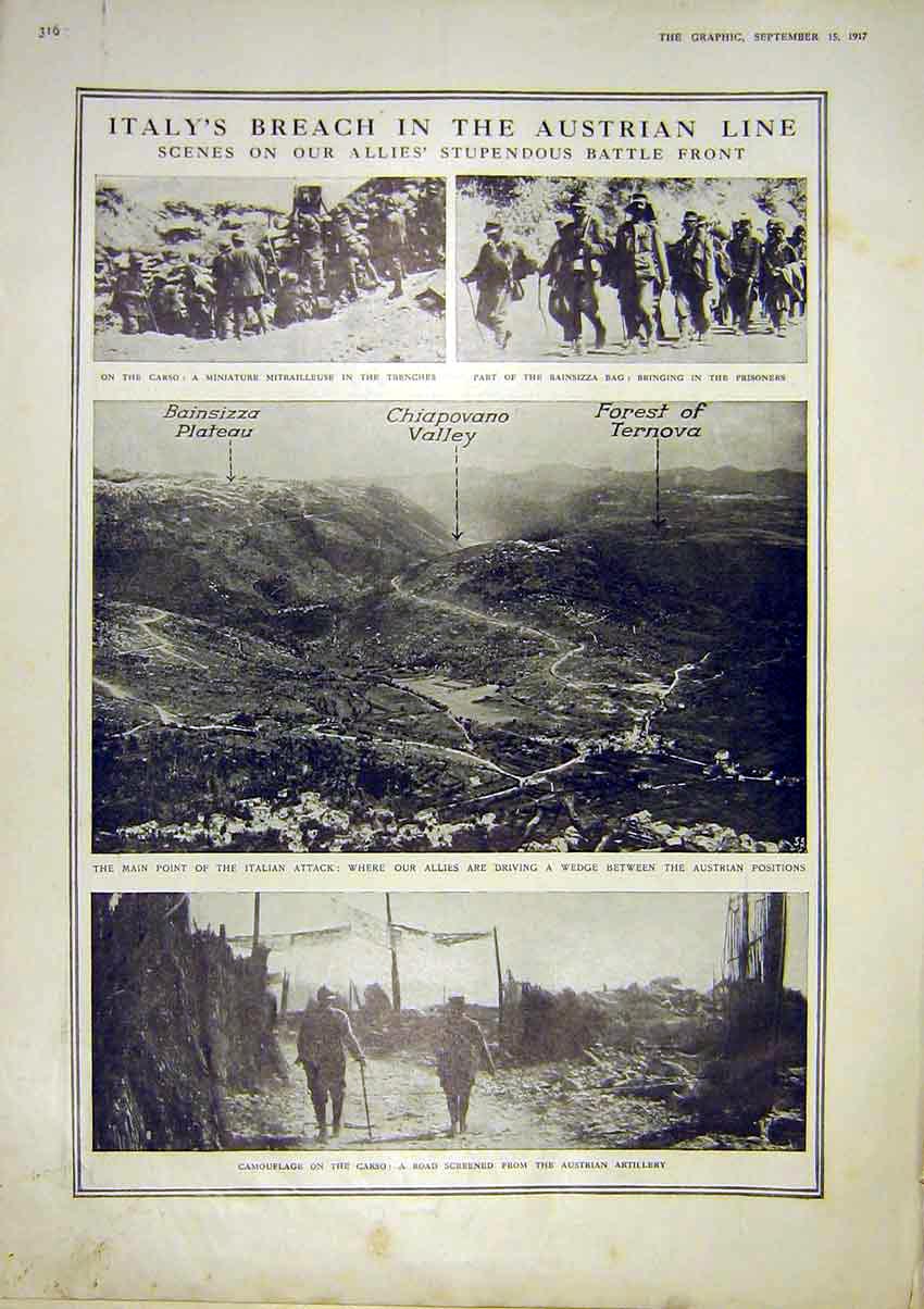 Original Old Antique Print Italian Carso Austrian Artillery Flanders Meuse War