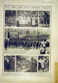 Original Old Antique Print New York America Military Pageant Map Sweden Morrell