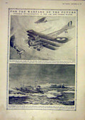 Old Vintage Print Warfare Plane Air-Tank Submarine Battle Highlander 1917 20th