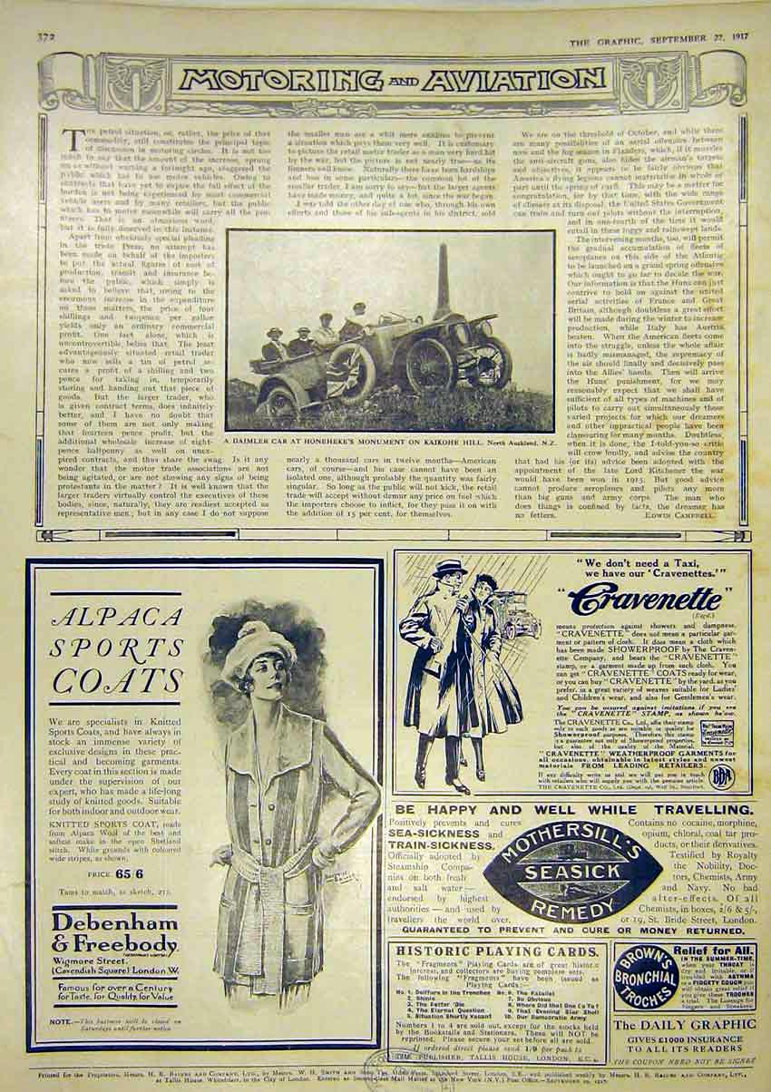 Original Old Antique Print Motor Daimler Car Honeheke Monument Debenham Advert
